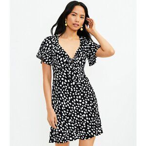 NWT Women Size Large Ann Taylor LOFT Modern Polka Dot Tie Front A-Line Dress NEW